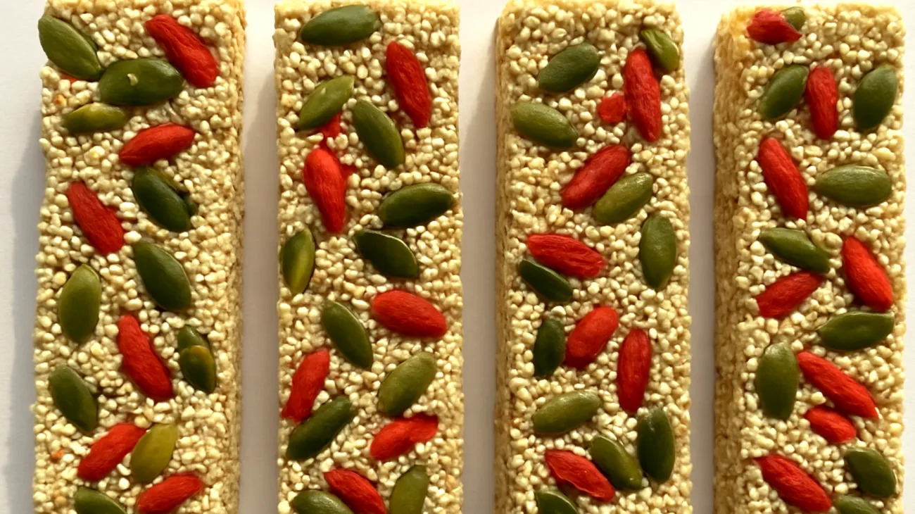 Amaranth-Puffreis-Riegel mit Kürbiskernen und Goji-Beeren"