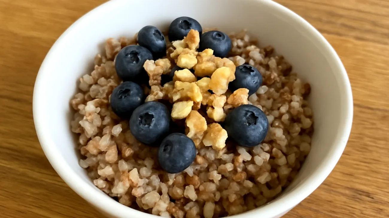 Buchweizen-Porridge mit Walnüssen und Blaubeeren"