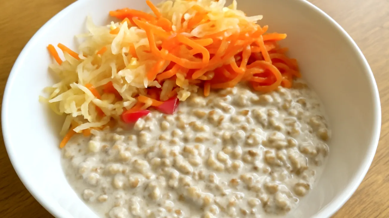 Kefir-Buchweizen-Brei mit fermentiertem Gemüse"